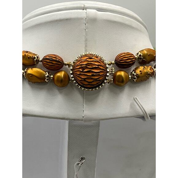 Hong Kong Vintage Copper Brown Bumpy Textured Two Strand Lightweight Necklace - Picture 8 of 12